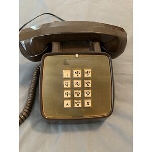 Vintage GTE Automatic Electric Push-Button Desk Telephone Phone w/ Handset Brown